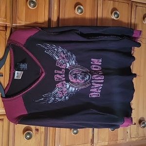 Harley-Davidson Black and Burgundy Long Sleeve Tee